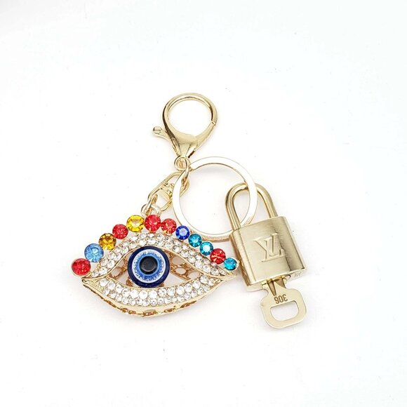 Authentic Louis Vuitton Lock & Key with unbranded Rhinestone Eye Bagcharm - Picture 5 of 7